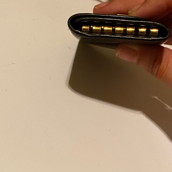 Auth PRADA Saffiano Black Leather Ribbon Trifold Wallet Compact Wallet #9388 - Picture 4 of 8